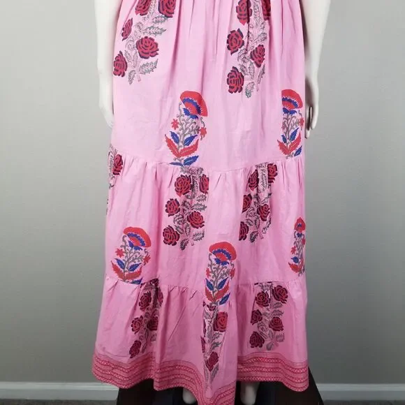 Oliphant Tuckernuck Boca Pink Puff Sleeve Midi Cotton Block Print Dress Size S - Picture 8 of 15